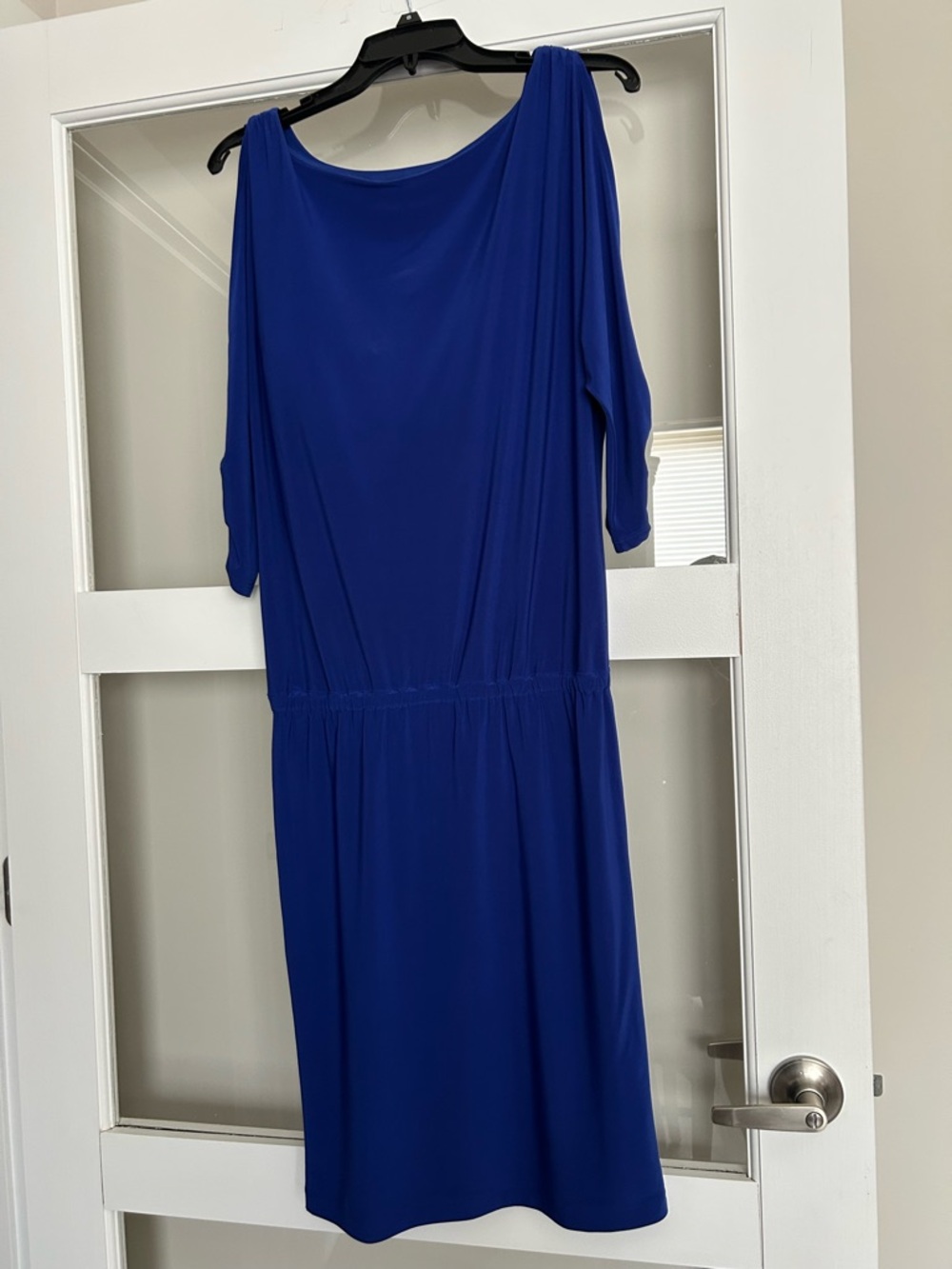 Evan Picone Royal Blue Midi Dress with Draped Shoulders